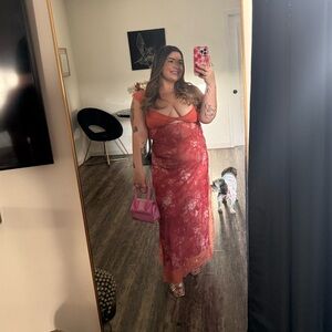 FREE PEOPLE Floral Lace Red Dress